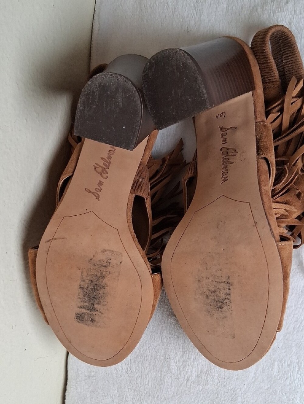 Sam Edelman Tan Suede Fringe Block Heel Sandals - Picture 5 of 5
